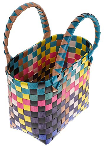 BESTonZON Einkaufstasche geflochten mit Henkeln, Mit Griffen Strand-Einkaufstasche, für Schlüssel, Handy etc