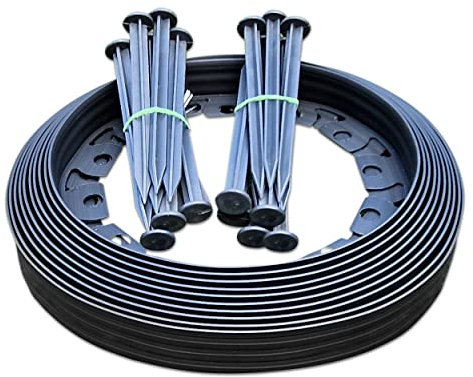 Transform Your Outdoor Space with 10m of Flexible Black Garden Edging Border - Complete with 20 Securing Pegs for Perfect Flower Beds, Lawns, and Pavement Design (60mm High). Set by MYPURECORE
