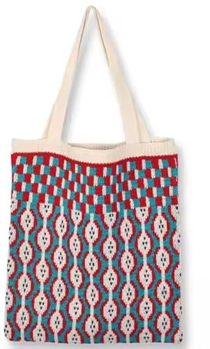 KetaStyle Einkaufstasche, Gehäkelte Tasche, Gestrickte Tragetasche, Häkeltasche, Schulter-Einkaufstasche, Jacquard-Tasche, MehrfarbigMeereswellen (Ocean Tides)