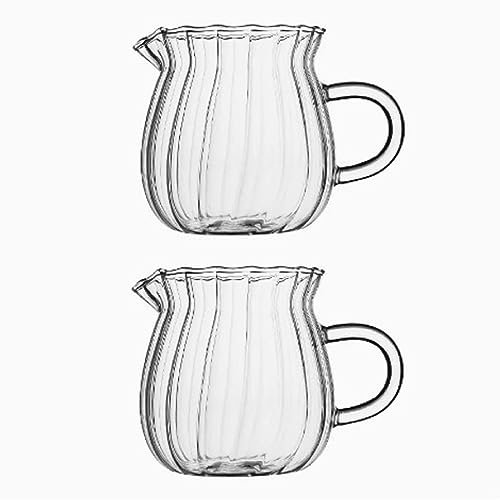 Bafnsiji 2pcs Glass Creamer, Verre Milk Jug, Tea Coffee Creamer Pitcher Dispenser, Coffee Serving Pitcher, Mini Milk Jug, Clear Jug Coffee Espresso,370ml