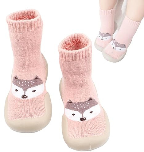 0-3Y Anti-Slip Baby Toddler Sock Shoes Cute Kid First Walking Shoes Soft Sole Infant Slipper Pre-Walker Baby Slipper Socks with Rubber Newborn Indoor Outdoor Shoes Socks