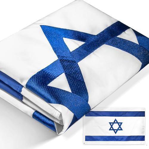 Anley EverStrong Series Israel-Flagge, 90 x 150 cm, strapazierfähiges Nylon – gestickte und genähte Streifen – 4 Reihen Steppnähte – israelische Nationalflaggen mit Messingösen, 90 x 150 cm