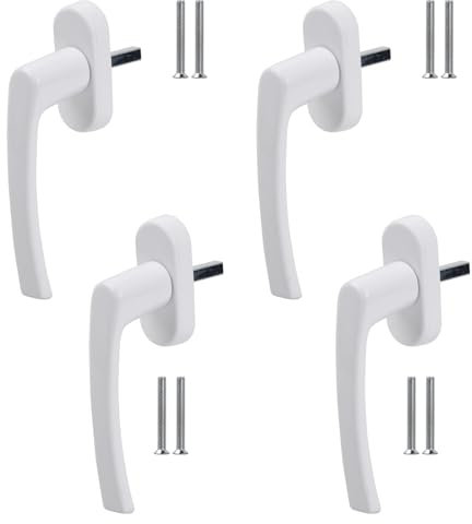 Anseom Lot de 4 Poignée Fenetre Blanc en Aluminium, Poignée de Porte de Balcon, Poignées de Fenêtre pour Les Fenêtres Les Portes de Balcon ou de Terrasse
