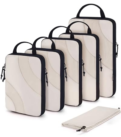BAGSMART 4/6 st resväska, kompressionsväska, återanvändbara kuber, tillbehörsförvaring, praktisk för resväska, semester, resor, Beige färg, Lot de 6
