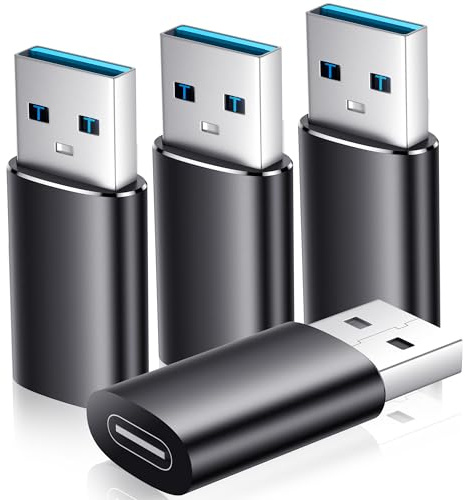 Renmou USB to USB C Adapter 4 Pack for iPhone 15 Charger,iPhone 15 14 13 12 Pro Max Plus,iPad 9 10 Air 5 Mini 6,Car,Samsung S24 S23 S22 Plus Ultra,Serial Adapter,OTG Adapt USB to USB C - Black