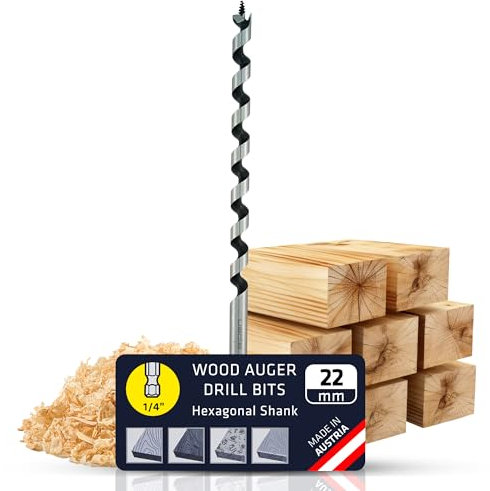 ALPEN 22 mm Auger Wood Drill Bit 18 inch Long Metric for Hard and Soft Wood - Extra Long Drill bit with Sharp Edges for Precise Holes and Effortless Drilling - Durable Drill Bit for Woodworking