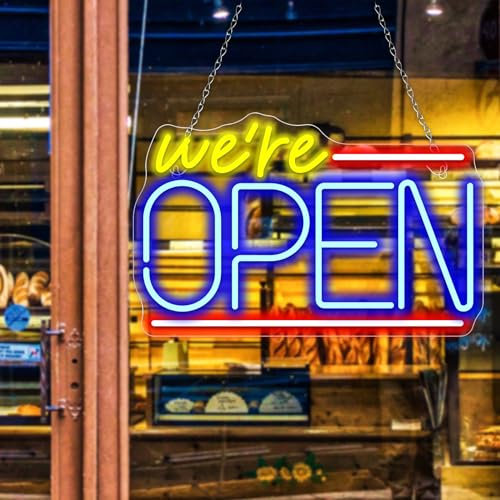 OYCGZV We're Open Neon Schild Rot Blau Led Neon Schild Wand We are Open Neon Sign Öffnen Led Schild für Bier Bar Shop Kaffee Cafe Club Store Home Pub Restaurant Hotel Salon Business Geschenke