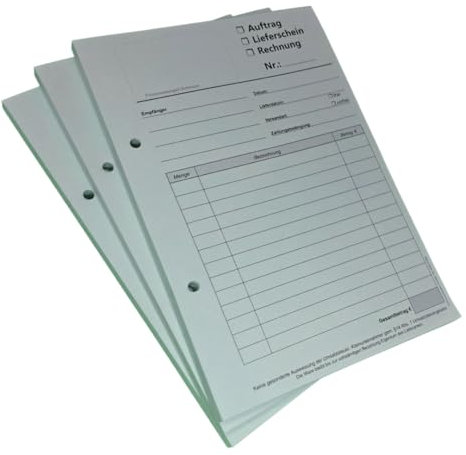 Block Kombiformular für Kleinunternehmen,Auftrag - Lieferschein - Rechnung DIN A5, 3-fach selbst-durchschreibend,2x50 Blatt weiß/gelb/grün - (23745) (1)