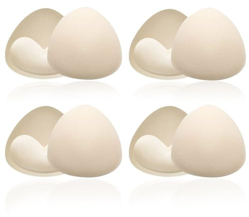 UILYNIU 4 Pairs Bra Pads, Removable Push Up Sports Bra, Bra Pads Inserts, Cups Replacements, Comfortable Breathable Bra Padding, Triangle Breathable Bra for Bikini Top Swimsuit (Beige)