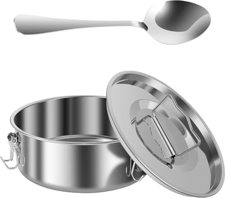 Molde de flan de acero inoxidable con tapa y asa, capacidad de 1.5 cuartos de galón, molde para hornear flan, molde a prueba de óxido, para flan, multifuncional, redondo, para hornear pasteles de