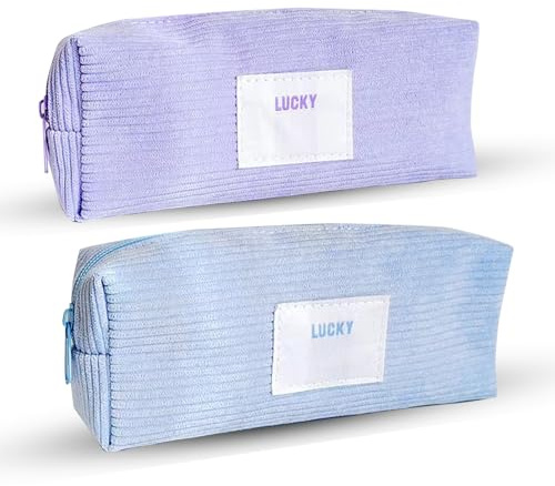 TICKLELY Confezione da 2, Set di Astucci per Penne - Astucci in Velluto a Coste, Colore Blu Chiaro e Viola Chiaro, Regalo Astuccio