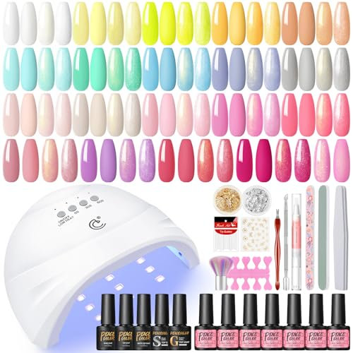 PEACECOLOR 38PCS Gel Nail Polish Set with Lamp Starter Kit, 20 Colours Soak Off Gel Nail Kit White Pink Red Blue Green with Glossy Matte Glitter Top Coat, Nails Kit for Beginner DIY at Home