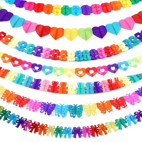 Werownsgso 7 Stück Bunt Girlande Papier Deko，Girlande Geburtstag Regenbogen Dekoration，Hängenden Deko Papiergirlanden fur Geburtstag Party， Hochzeit，Karneval，Fastnacht