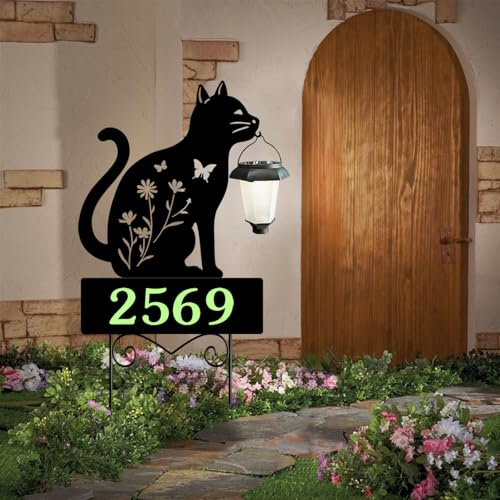 Address Signs for Houses,YY Gardenia Solar Lantern Garden Stake with Glow in the Dark House Numbers-Waterproof Outdoor Yard Sign with Solar Power-Elegant Garden Decor