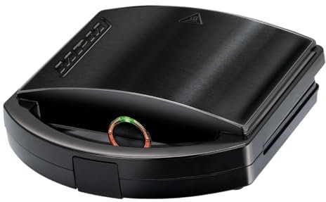 MPM MOP-50M Sandwichmaker 750W - Sandwichtoaster mit Edelstahlgehäuse, 4 Dreieck-Sandwiches, Antihaftbeschichtung, Automatische Temperaturregelung, Schwarz