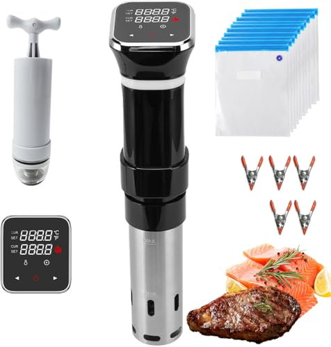 Macchina per Sottovuoto, Fornello Sottovuoto da 1100 W con 3 Accessori, Tempo di Temperatura E Controllo Touch, Circolatore A Immersione per Fornello Vide con Pompa di Estrazione, Acciaio Inoss