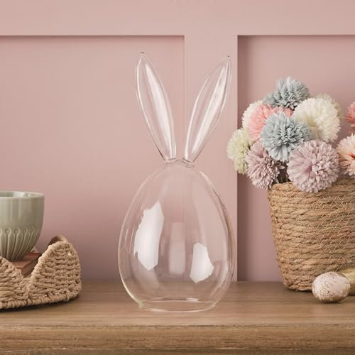Lights4fun 29cm Clear Glass Easter Bunny Decoration Display Bell Jar Dome Cloche for Stylish Home Décor