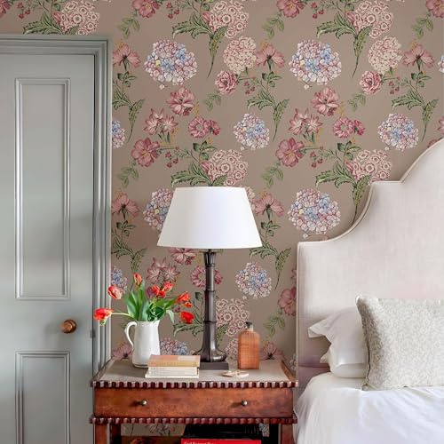 NEKOKOYA Floral Peel and Stick Wallpaper Boho Self Adhesive Wallpaper 17.3x394 Vintage Removable Contact Paper Retro Pink Flower Wall Paper Peel and Stick Furniture Renterfriendly Wall Decor