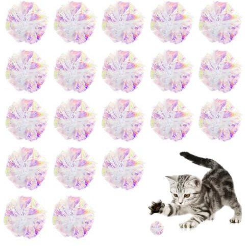 EupHHonycs 20 Stück Knisterball für Katzen, Bunte Katzenspielbälle, interaktives Ballspielzeug für Katzen, 5 cm Cat Crinkle Ball mit Geräusch