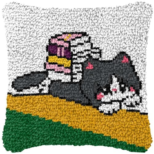 FANKXIUXI Kissen-Sets,Cartoon-Wurfkissen DIY Knüpfhaken Kissenbezug Sticksets für Anfänger Erwachsene Kinder, Knüpfhaken Kissenbezug Handarbeit Handwerk für Heimdekoration,43 x 43 cm