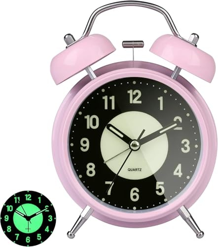 GINZER Klassischer Retro-Doppelglocken-Wecker, nicht tickend, leiser Nachttischwecker mit Hintergrundbeleuchtung, Schreibtischuhr mit Nachtlicht, lauter Alarm für schwere Schläfer, Schlafzimmer, Büro