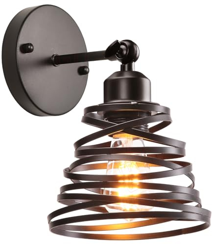 iDEGU Applique Murale Intérieure Industrielle 15cm E27 Luminaire Plafonnier à Spirale en Cascade en Métal Réglable Éclairage Plafond Lampe Murale Vintage pour Chambre Salon Couloir (Noir)