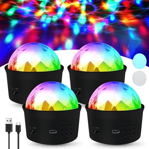 Mini Discokugel Licht, 4 Stück Disco Lichter Led Party Lights,Disco Ball Licht, Discolicht Partylicht, Musikgesteuert Disco Party Licht Wiederaufladbar Für Partys Autoinnendekoration