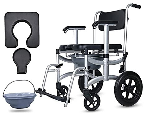 HUNTFF Fauteuil Roulant, Chaise de Toilette, Chaise percée avec Fauteuil Roulant, Chaise de Transport de Douche en Fauteuil Roulant, Tabouret de Toilette pour Personnes handicapées, Toilettes mobi