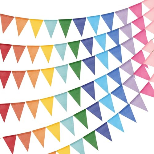 jijAcraft Wimpelkette Outdoor Wetterfest Bunt: 20 m Girlande für Garten | 5 Stück Wiederverwendbar Wimpelgirlande mit 60 Wimpel für Camping, Sommerfest, Kindergeburtstag