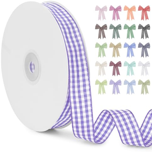 LERAETI Geschenkband Lila Karoband 15mm x 45m zum Verzieren & Basteln, Kariertes Band Breites Schleifenband, Dekoband für DIY Bastelkuchen, Strauß Dekoration, Geschenkverpackung, Haarschleife