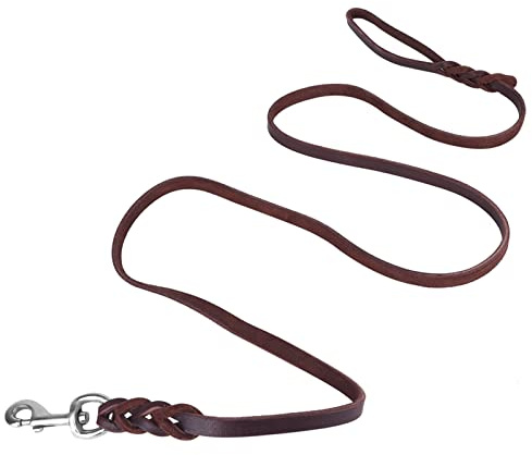 Watris Veiyi 1.2m Lederleine Hund, Rindsleder Hundeleine Leder, Fettlederleine Hund, mit Geflochtenem Design, für Das Walking Lauftraining