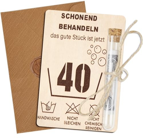 Leikedun Geschenk zum 40. Geburtstag Frau Mann, Geldgeschenk mit Gutschein Karte, Holz Geschenkset mit Umschlag & Anhänger, Geschenkidee für Frauen Männer zum 40sten