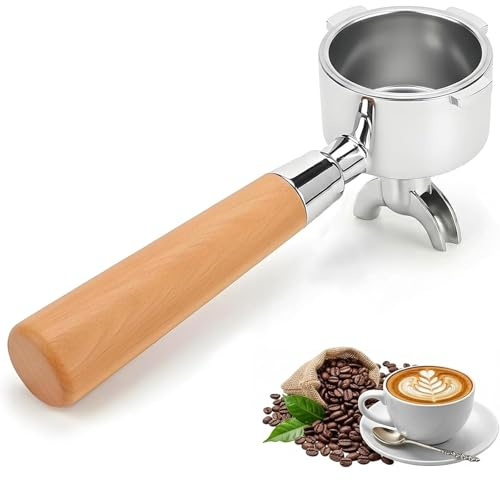Portafiltro de 51 mm para cafetera DeLonghi EM450M, 3 orejas 4mm de espesor, Para Casabrews CM5418/Cecotec Power Espresso 20, soporte de filtro de acero inoxidable con mango de madera premium