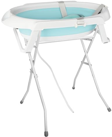 Belfoyer Bañera Bebé Plegable con Patas Antideslizantes – Bañera Plegable Bebé con Cojín Reductor, Termómetro Integrado y Tapón de Desagüe – Bañera Portátil desde 0 a 36 Meses（WX22602）