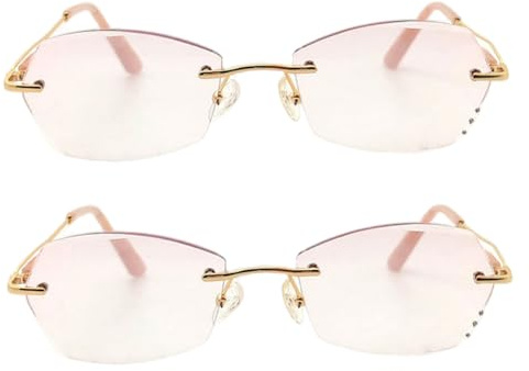 Getönte Lesebrille, leichte randlose Lesebrille Damen mit HD-Gläsern, Blaulichtblockierung, rahmenloses Glas für Bücher und Bildschirme, 250.