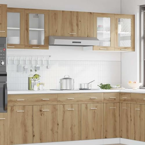 ATOMSTACK MAKER Küchen-Wandschrank mit Glasfront, 60 cm breit, Holzwerkstoff in Artisan-Eiche, platzsparend wandmontierbar – Moderner Hängeschrank für Teller, Töpfe & Küchenutensilien