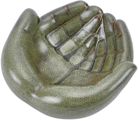 UNICRAFTALE Cuenco de cerámica escultura con manos cruzadas diseño placa de arte verde oliva funcional decorativo cuenco de mano para jardinera llave oficina entrada 15 x 15,2 x 7 cm