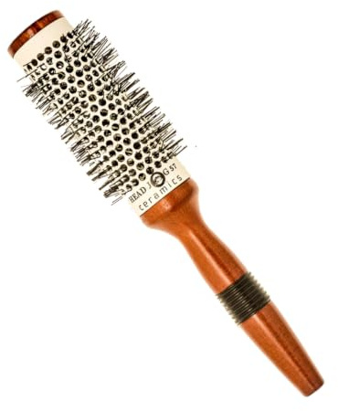Head Jog Radiale Rundbürste aus Keramikholz. Styling- und Volumen-Haarutensilie mit Nylonborsten und belüftetem Keramikschaft für glattes Haar mit Glanz. Haarbürste rund.