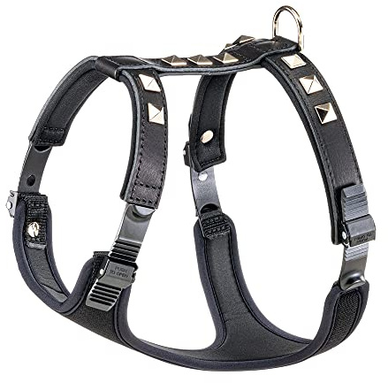 Ferplast Hundegeschirr mittelgroße Hunde Giotto Luxor MEDIUM, aus echtem Leder mit silbernen Nieten, Halsumfang: 38-46 cm, Brustumfang: 57-65 cm, Schwarz