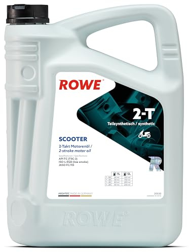 ROWE HIGHTEC 2-T Scooter, 5 Liter, teilsynthetisches Hochleistungs-2-Takt- Motorenöl | Teilsynthetisches Hochleistungs-2-Takt-Motoröl für luft- und wassergekühlte Motoren, Art. Nr. 20030