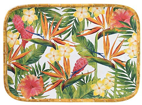Les Jardins de la Comtesse - Grand Plateau en Mélamine Pure Rouge Corail/Vert - Grand Plateau de Présentation du Service de Table Fleurs Exotiques - Collection Vaisselle MelARTmine - 45x32 cm
