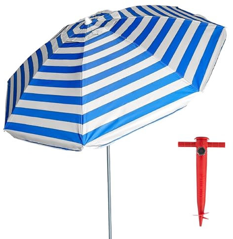 Sombrilla Playa Grande 200 cm | Protección Solar UV50+ | Antiviento con Ventana Superior | Tubo de Aluminio Reclinable | 8 Varillas de Fibra Vidrio | Ligera y Resistente | Incluye Bolsa de Transporte