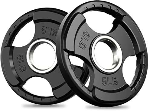 RitFit Weight Plates for Barbell, 2-Inch Olympic Rubber Grip Plates for Weightlifting and Strength Training in Home & Gym, Single, Pair and Sets(5LB, Pair)