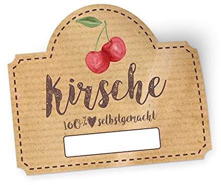 itenga 50x Marmeladen Etikett Erdbeere Aufkleber 100% selbstgemacht Sticker braun selbstklebend für Marmelade Einmachgläser Geschenke - hochwertiges Papier - 4,5x3,8cm (Kirsche)