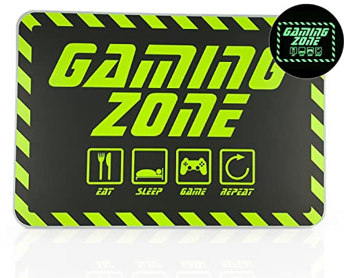 Gaming Zone Schild - Leuchtet im dunkeln - Größe: 20 x 30 cm - Material: PVC-Folie, langnachleuchtend - gelb/schwarz - Eat Sleep Game Repeat - Wand- & Türschild - signodoo