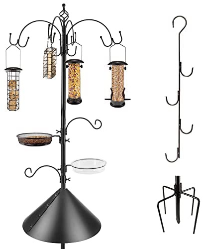 Bird Feeding Station Kit Bird Feeder Pole Wild Bird Feeder Kit with Squirrel Baffle and Suet Cage Mesh Tray Fruit Hook Double W Hook for Attracting Wild Birds