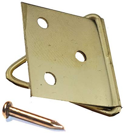 RIKAMA® – Goldene Bilderklappösen inklusive Nägel zum schnellen und einfachen Aufhängen von Bildern, Fotos, Leinwänden und Rahmen – umklappbare Bilderhaken aus vermessingtem Eisen