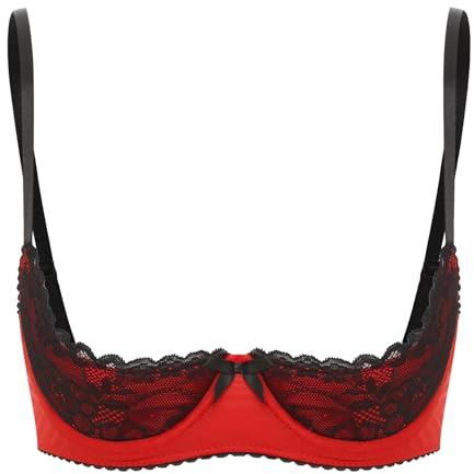 Agoky Damen Spitzen BH Offene Büste Sexy Dessous Bustier Bra Top Erotik Ouvert Unterwäsche Verführerisch, Spitze, Regulierbare Träger Rot N XXL