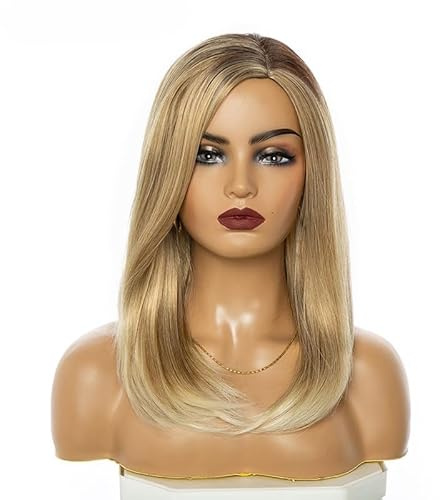 CGVG Lange Glatte Blonde Perücke Gerade Seitenscheitel Damenperücke Natürliche Kunsthaare für Damen Frauen Tägliche Verwendung Party Karneval