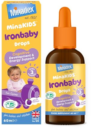 Minadex MinaKIDS Ironbaby Drops – Tasty Plum Flavoured Everyday Iron Supplement for Babies and Children, Minimal Iron Aftertaste, Supports Immune Health, Sugar-Free, Vegan, 60ml